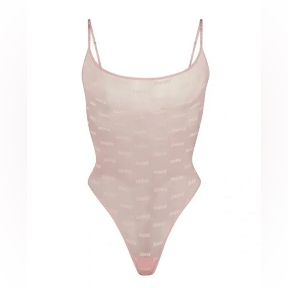 BNWT SKIMS Pink Mesh Logo Bodysuit - Picture 2 of 6